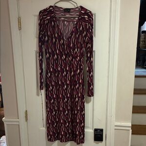Max & Cleo Burgundy and Cream Long Sleeve Dress